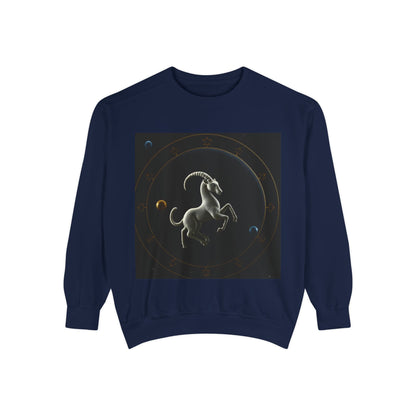 Garment-Dyed Sweatshirt, Unisex, Space Animal Design v1, Capricorn