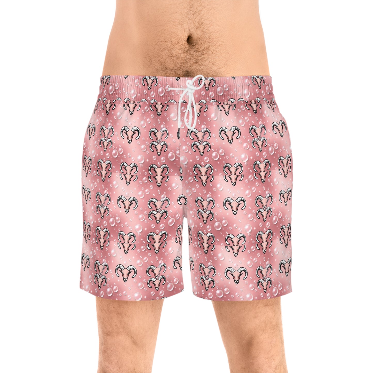 Men's Mid-Length Swim Shorts, (AOP), Aries, Zodiac v4, Bubble Pattern