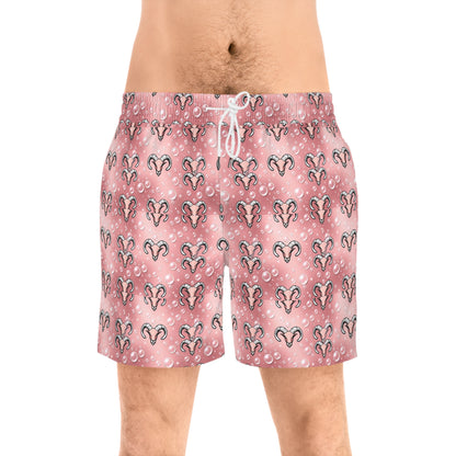 Men's Mid-Length Swim Shorts, (AOP), Aries, Zodiac v4, Bubble Pattern