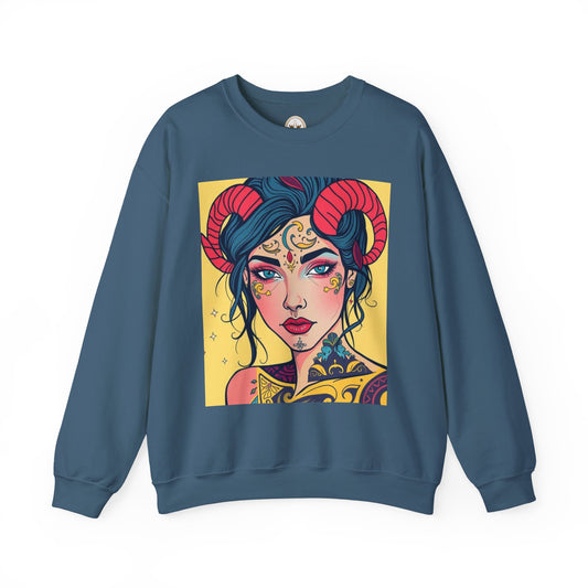 Unisex Heavy Blend™ Crewneck Sweatshirt, Aries, Zodiac v2, Sexy Pattern
