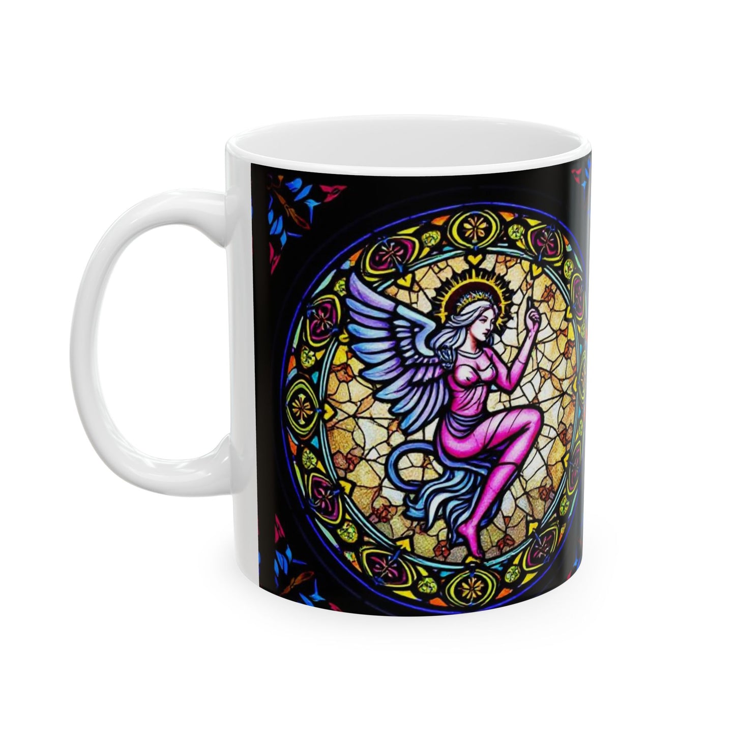 Ceramic Mug, (11oz, 15oz), Ceramic Coffee Mug, AOP, Glass Design v1, Virgo Zodiac