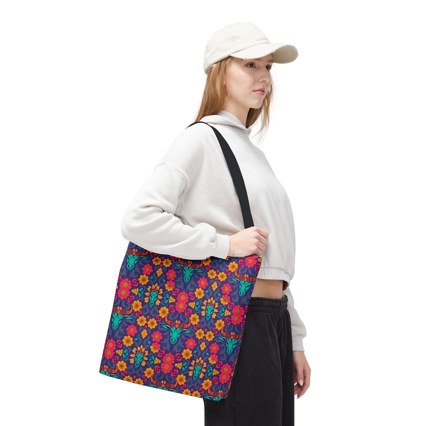 Tote Bag, (AOP), Taurus, Zodiac v1, Flower Pattern