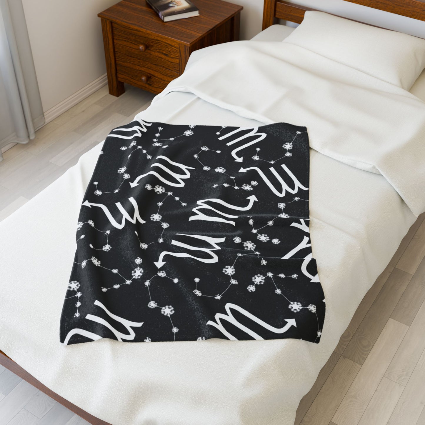 Velveteen Plush Blanket, Scorpio Zodiac Sign, Constellation & Symbol, Black, 100% polyester