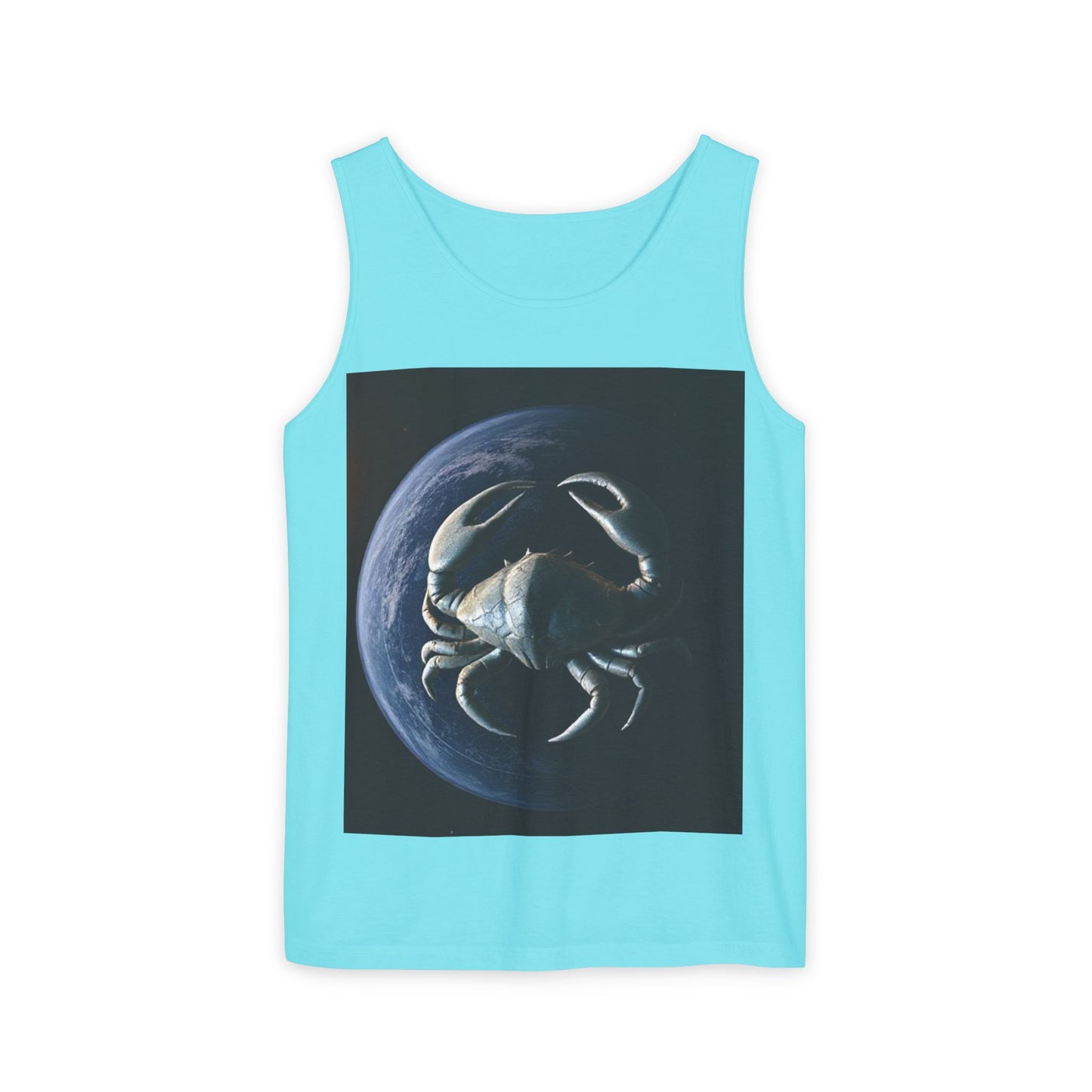 Unisex Garment-Dyed, Tank Top, Cancer Design, Planet Crab, 100% US cotton