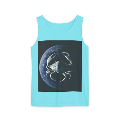 Unisex Garment-Dyed, Tank Top, Cancer Design, Planet Crab, 100% US cotton