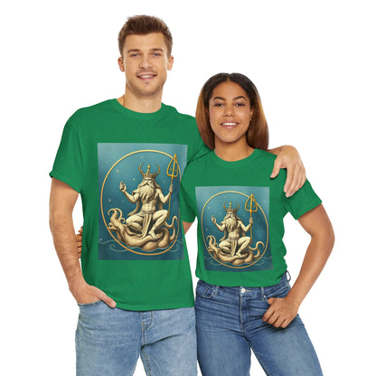 Unisex Heavy Cotton T-Shirt, Aquarius God 2v, Zodiac Design