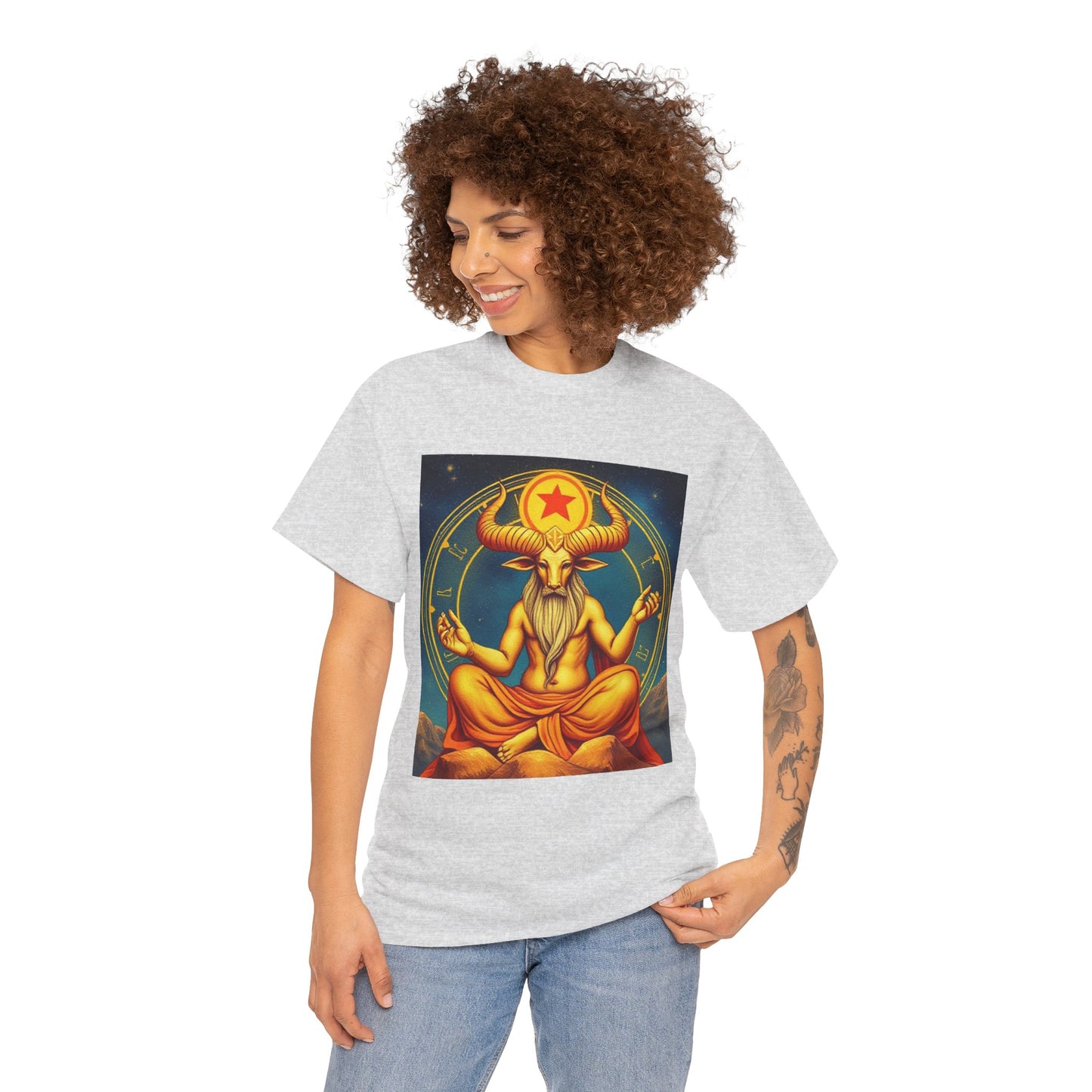 Unisex Heavy Cotton T-Shirt, Meditating Bull, Taurus Zodiac Design