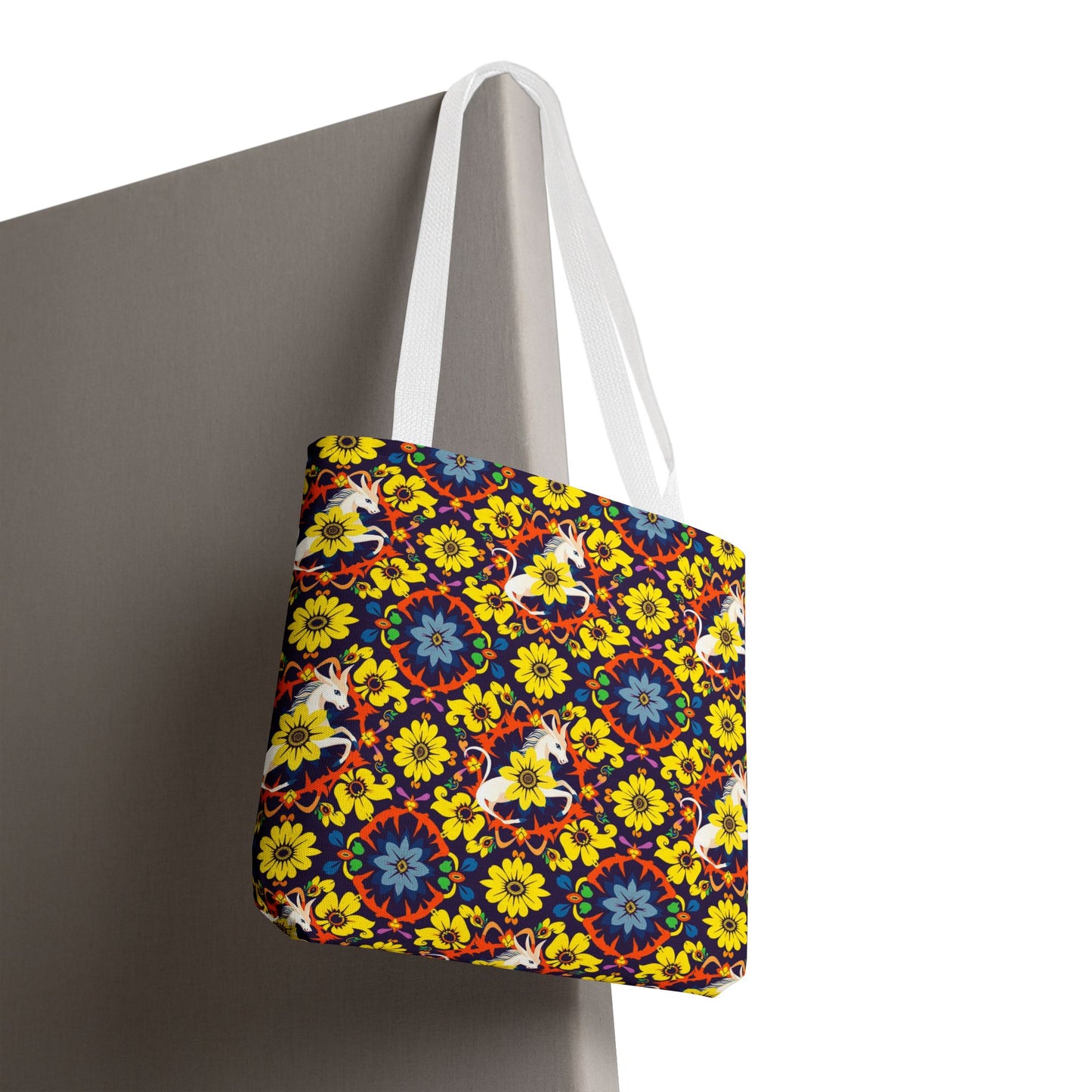 Tote Bag (AOP), Aquarius, Zodiac v1, Flower Pattern