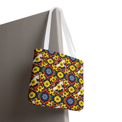 Tote Bag (AOP), Aquarius, Zodiac v1, Flower Pattern