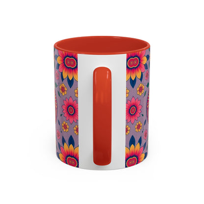 Accent Coffee Mug, Pisces, Zodiac v2, Flower Pattern, (11, 15oz)