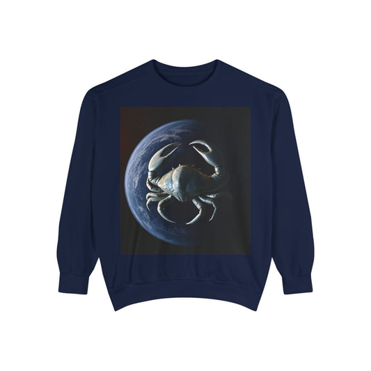 Garment-Dyed Sweatshirt, Unisex, Space Animal Design, Cancer