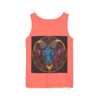 Unisex Garment-Dyed, Tank Top, Aries Design, Pop Art, 100% Ringspun US cotton
