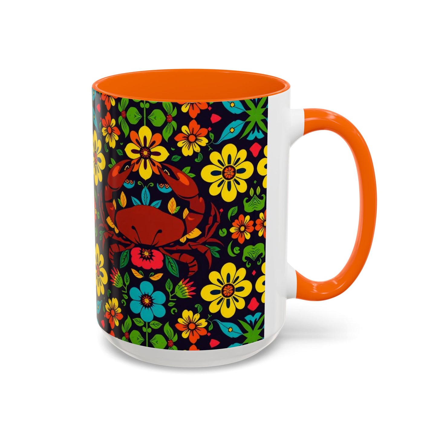 Accent Coffee Mug, Cancer, Zodiac v2, Flower Pattern, (11, 15oz)