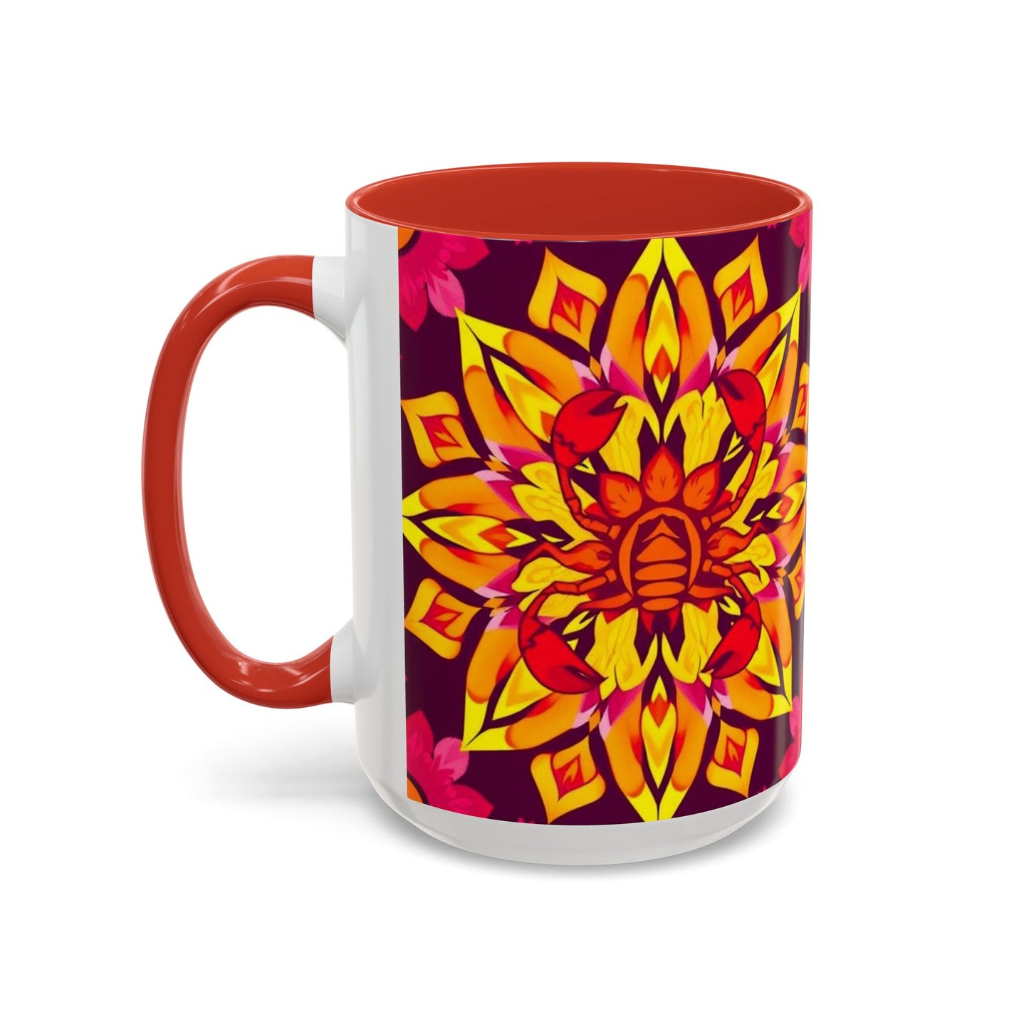 Accent Coffee Mug, Scorpio, Zodiac v1. Flower Pattern, (11, 15oz)