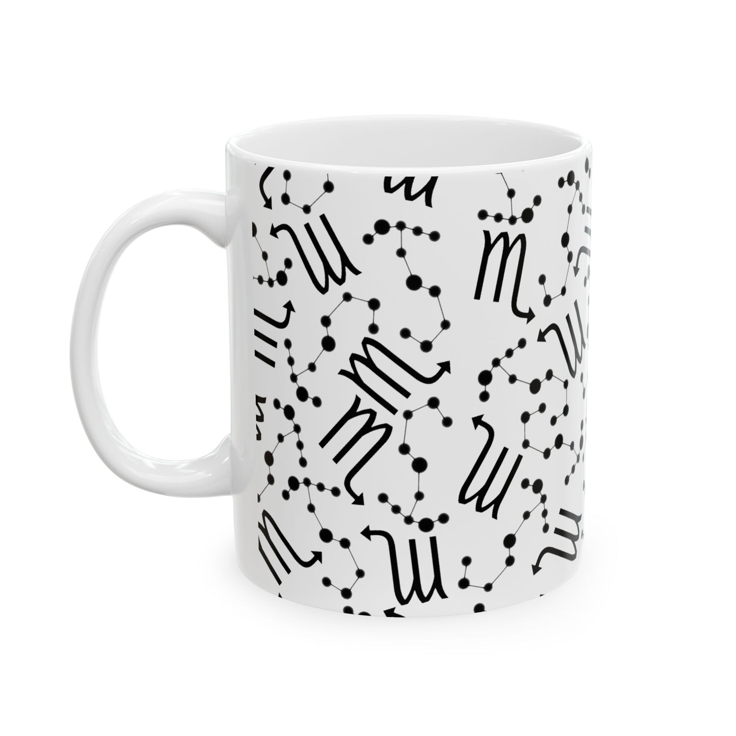 Ceramic Mug, (11oz, 15oz), Ceramic Coffee Mug, AOP, Constellation & Symbol, Scorpio Zodiac Design