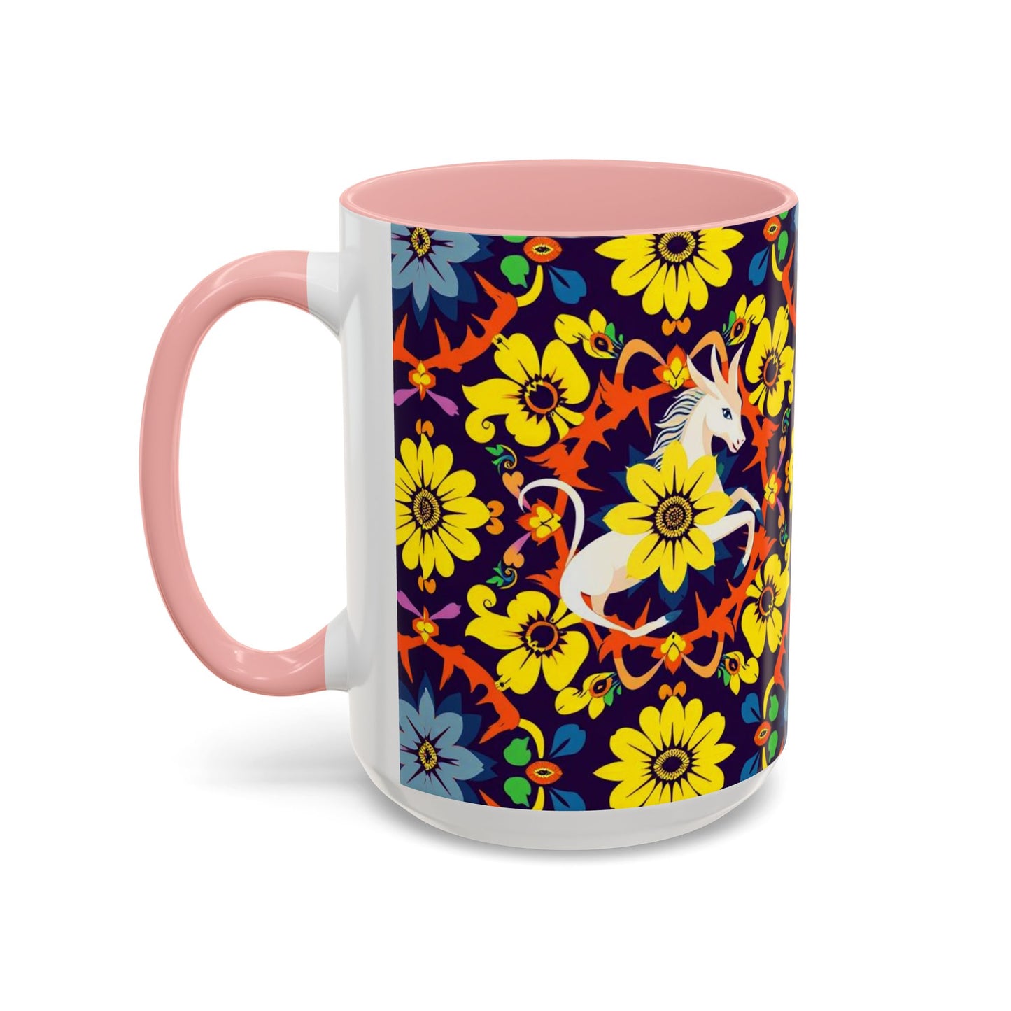 Accent Coffee Mug, Aquarius, Zodiac v1, Flower Pattern, (11, 15oz)