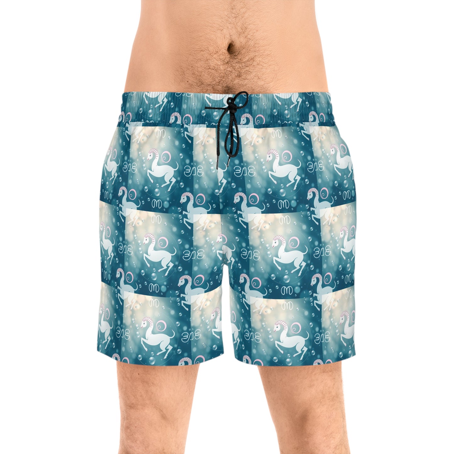 Men's Mid-Length Swim Shorts, (AOP), Aries, Zodiac, Bubble Pattern
