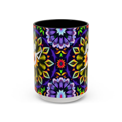 Accent Coffee Mug, Sagittarius, Zodiac v1. Flower Pattern, (11, 15oz)