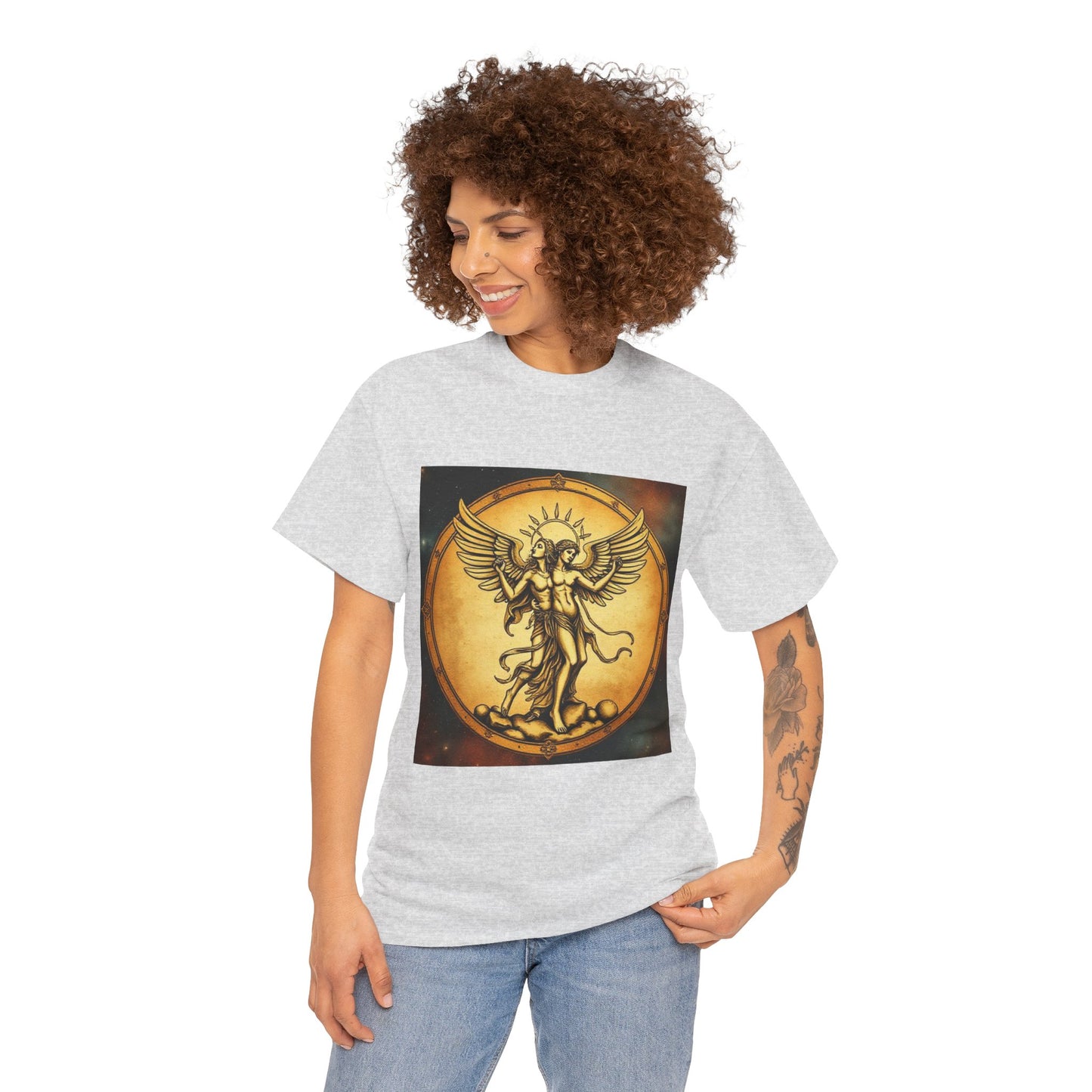 Unisex Heavy Cotton T-Shirt, Twin Angel v1, Gemini Zodiac Design
