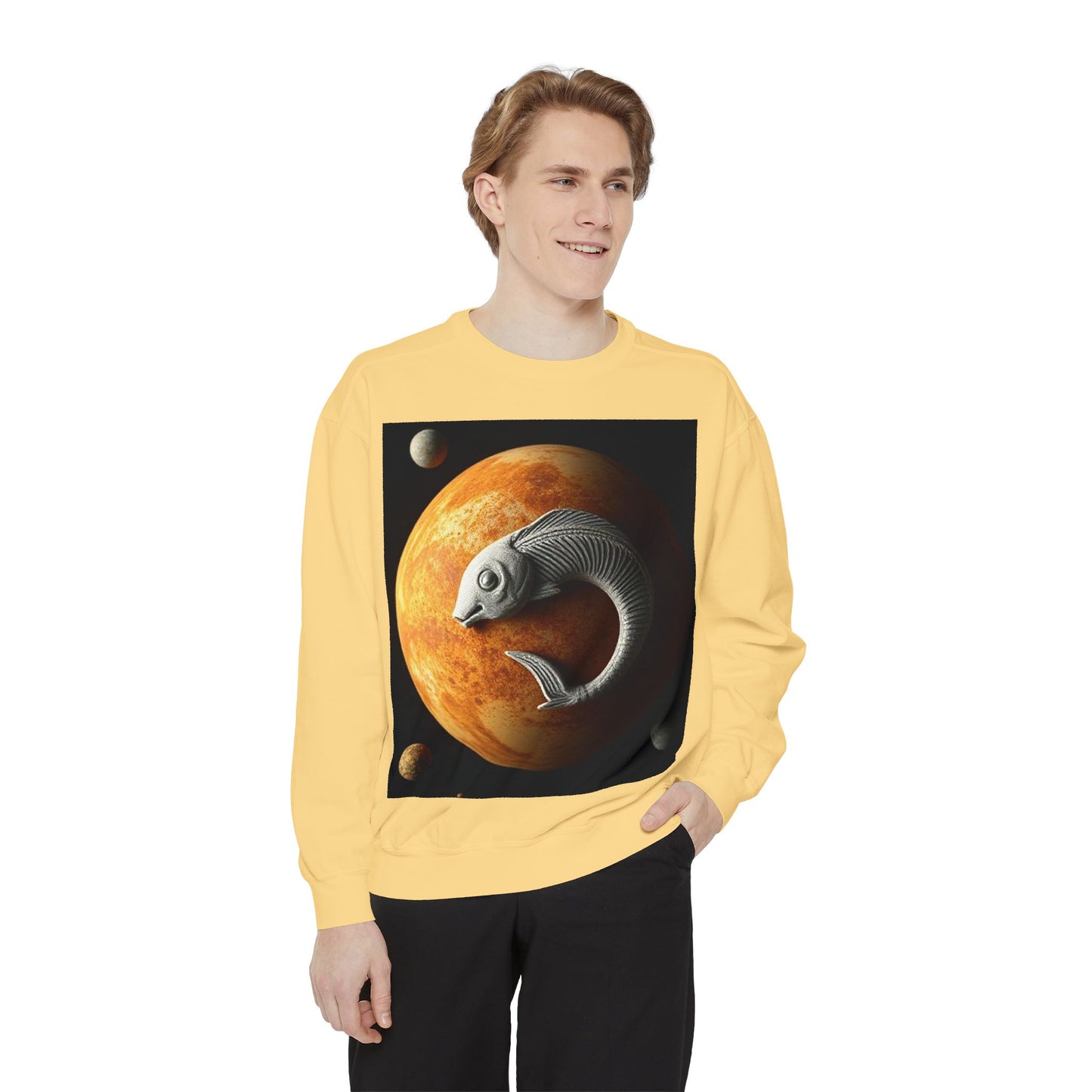 Garment-Dyed Sweatshirt, Unisex, Space Animal Design, Pisces