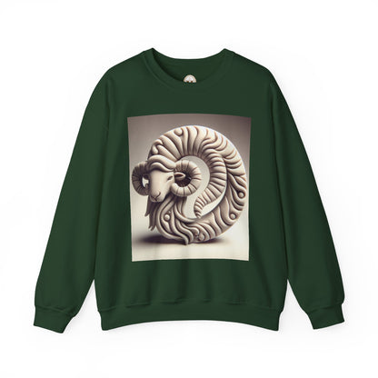Unisex Heavy Blend™ Crewneck Sweatshirt, Round Statue, Aries Zodiac Design