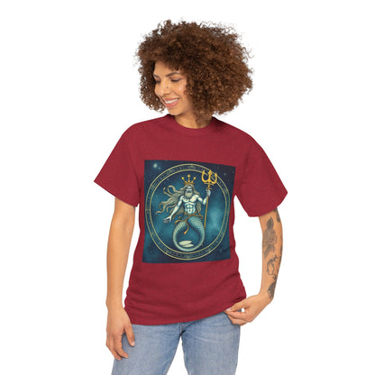 Unisex Heavy Cotton T-Shirt, Aquarius God 6v, Zodiac Design