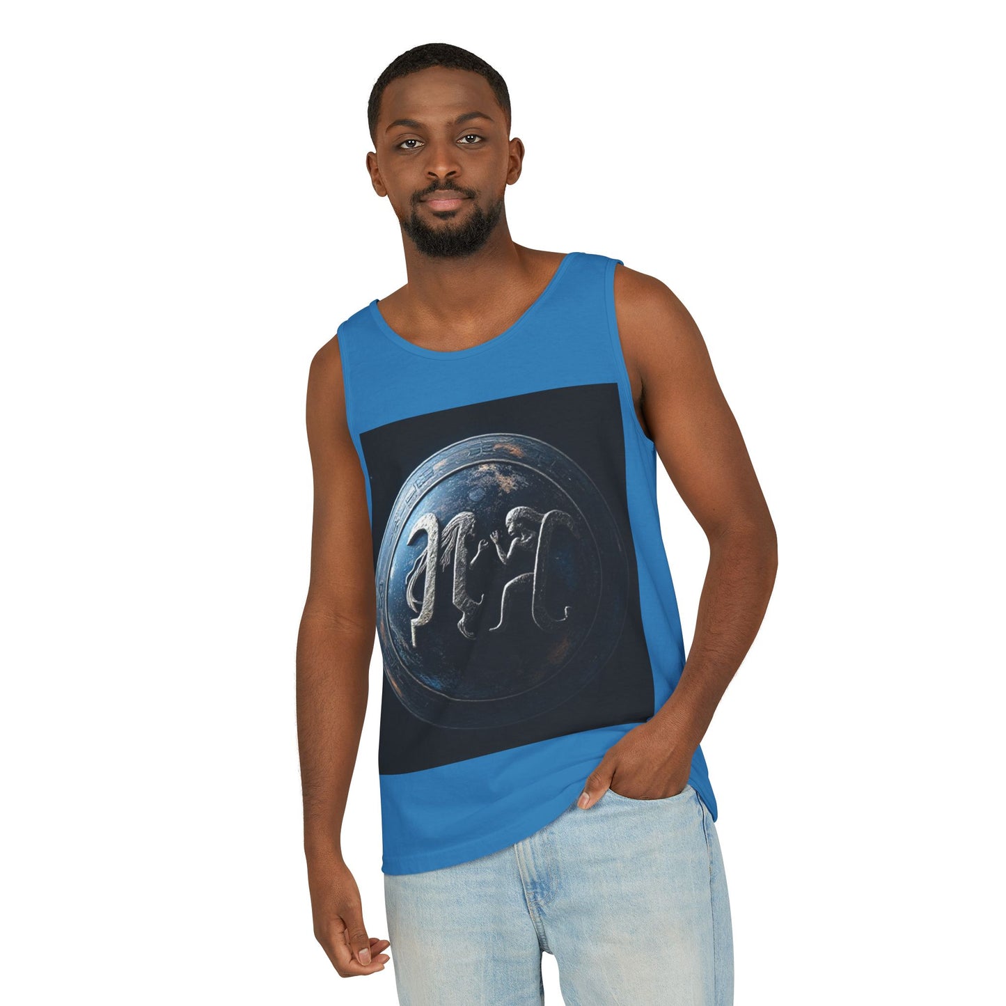 Unisex Garment-Dyed, Tank Top, Gemini Design, Space Symbol , 100% US cotton