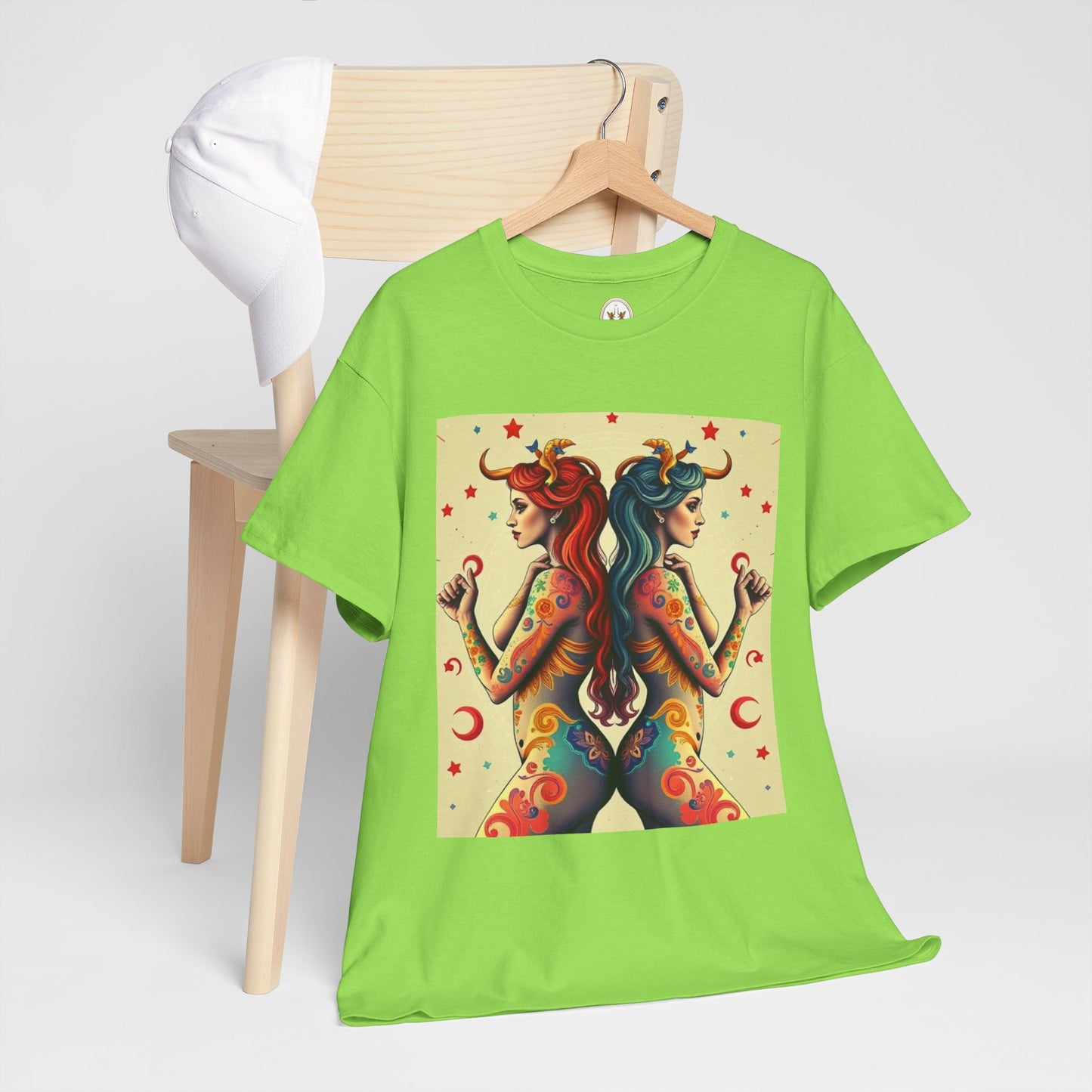 Unisex Heavy Cotton T-Shirt, Gemini, Zodiac v4, Sexy Art