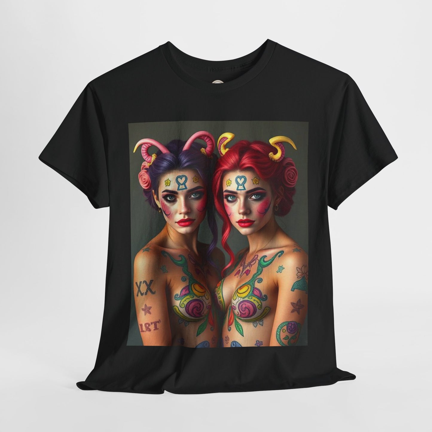 Unisex Heavy Cotton T-Shirt, Gemini, Zodiac v3, Sexy Art