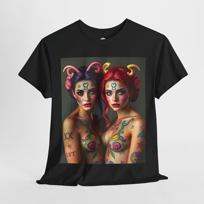 Unisex Heavy Cotton T-Shirt, Gemini, Zodiac v3, Sexy Art