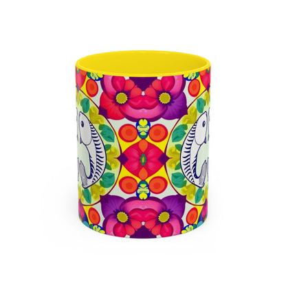 Accent Coffee Mug, Pisces, Zodiac v4, Flower Pattern, (11, 15oz)