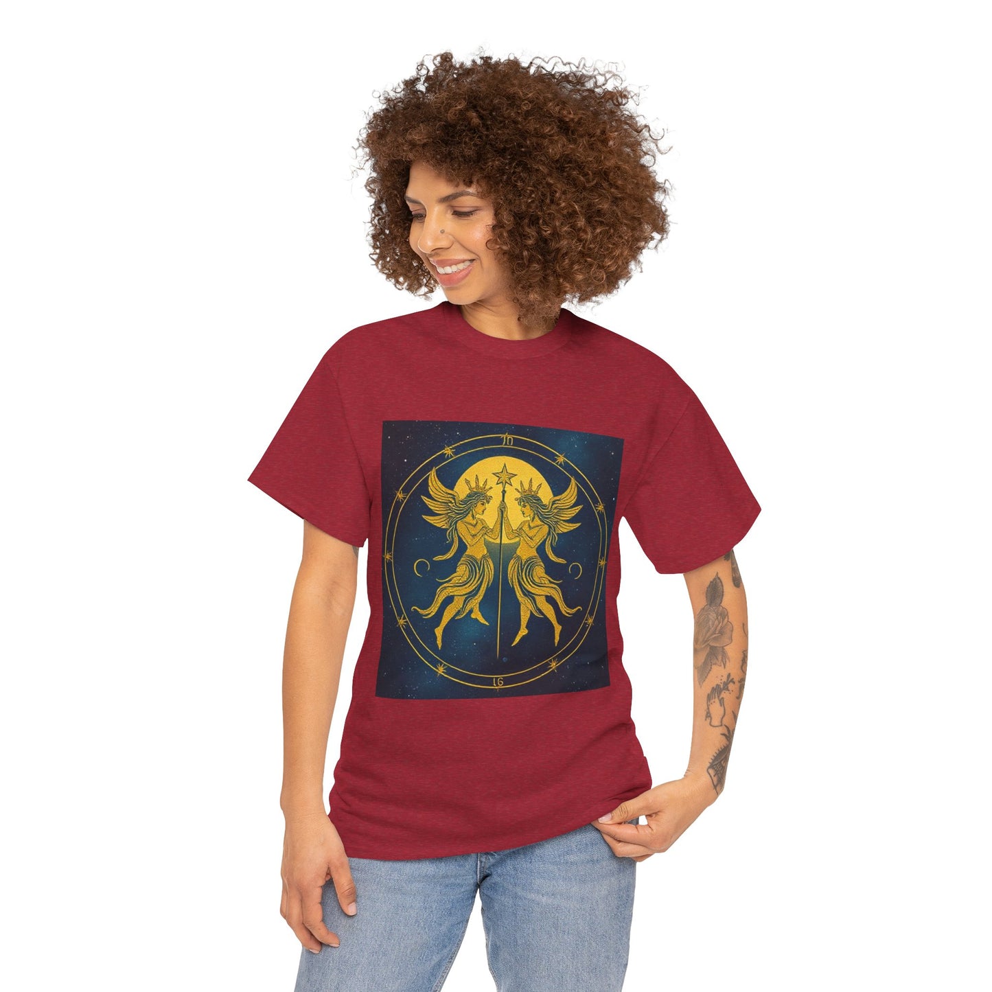 Unisex Heavy Cotton T-Shirt, Space Twins v3, Gemini Zodiac Design