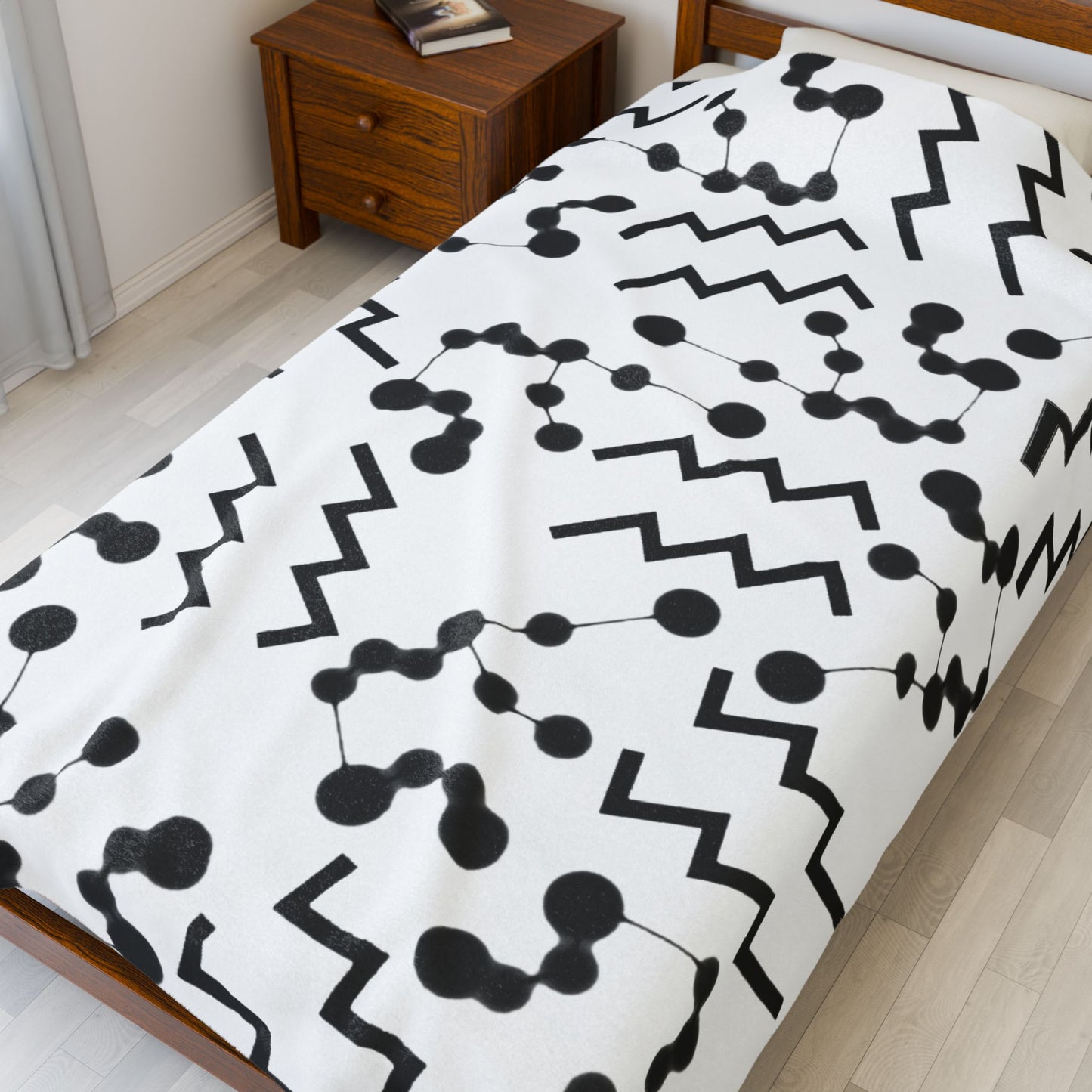 Velveteen Plush Blanket, Aquarius Zodiac Sign, Constellation & Symbol, White, 100% polyester