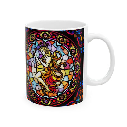 Ceramic Mug, (11oz, 15oz), Ceramic Coffee Mug, AOP, Glass Design, Virgo Zodiac