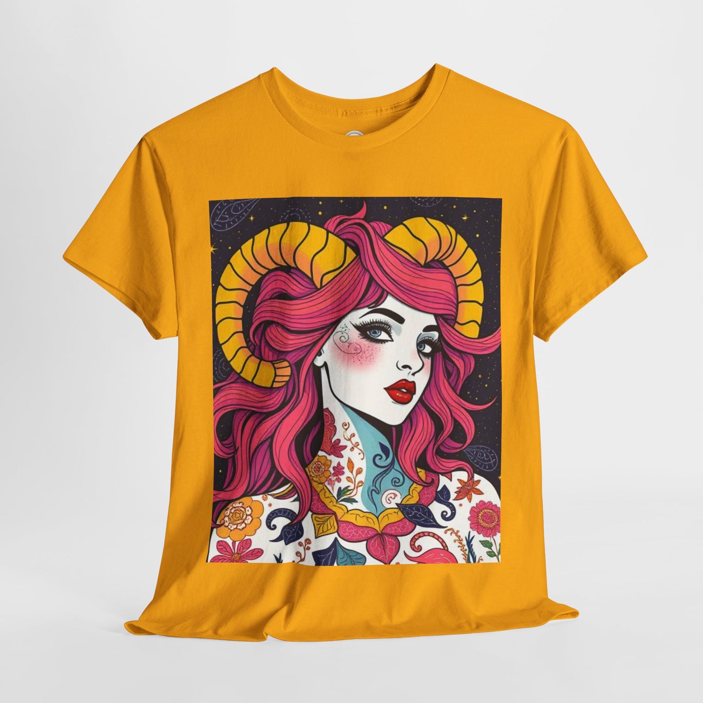 Unisex Heavy Cotton T-Shirt, Aries, Zodiac v2, Sexy Art