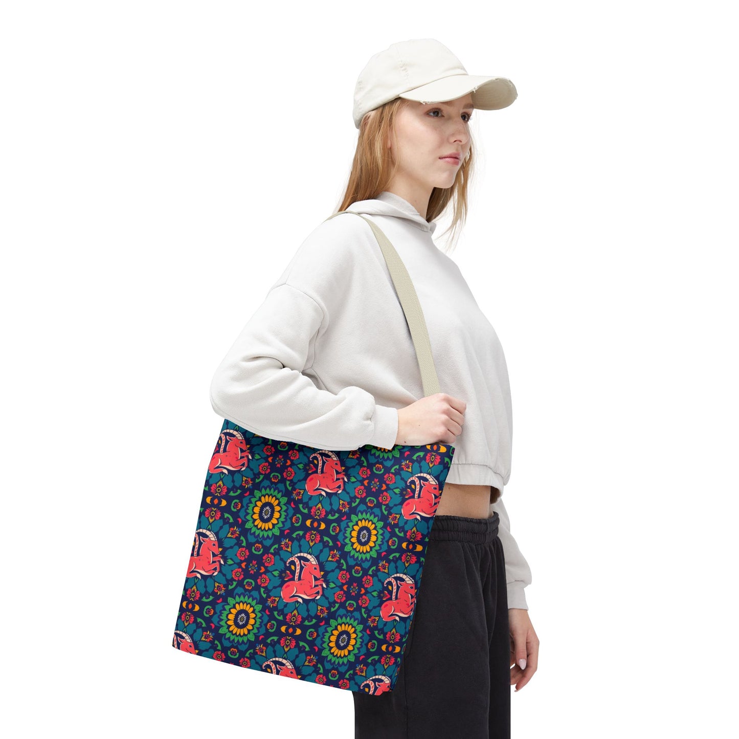 Tote Bag, (AOP), Capricorn, Zodiac v4, Flower Pattern