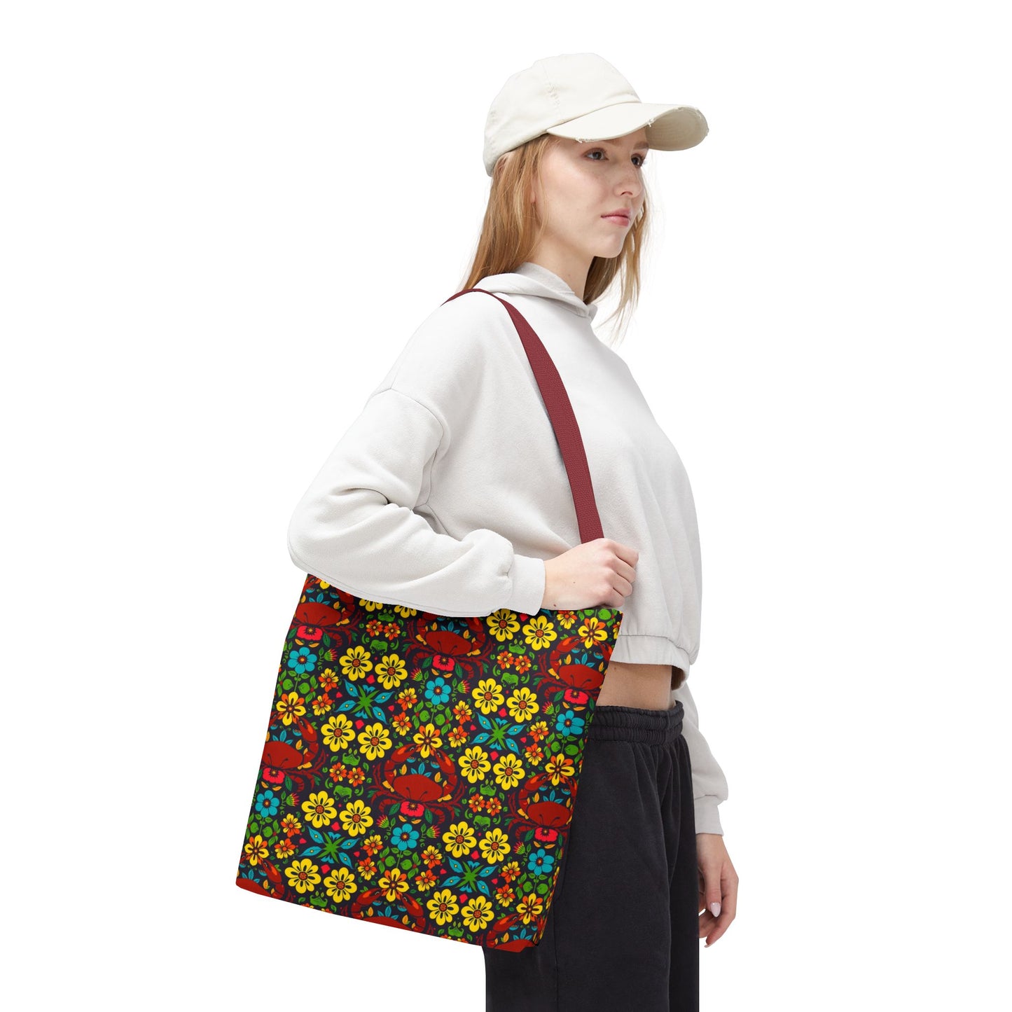Tote Bag, (AOP), Cancer, Zodiac v4, Flower Pattern
