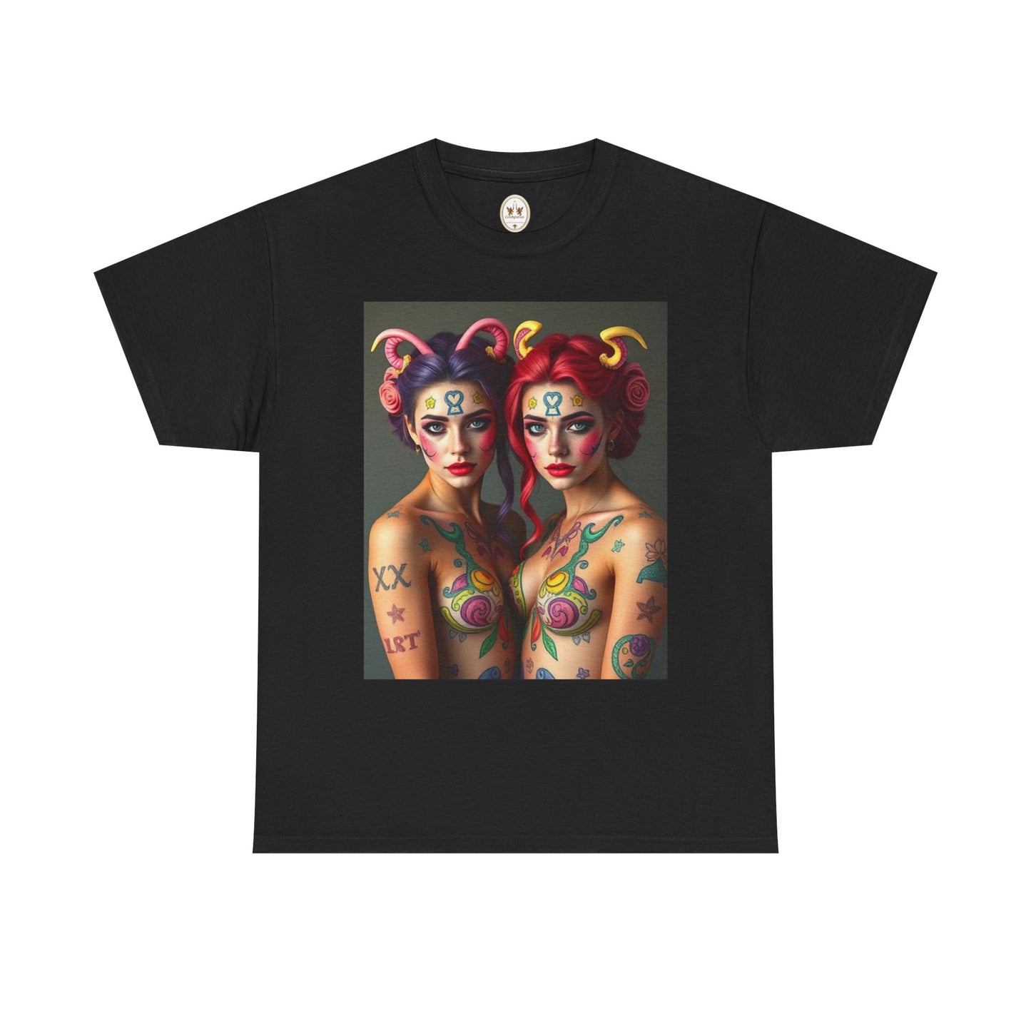 Unisex Heavy Cotton T-Shirt, Gemini, Zodiac v3, Sexy Art