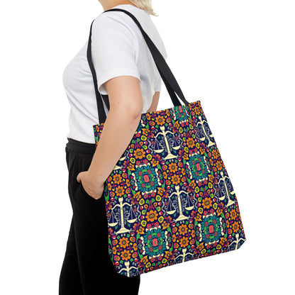 Tote Bag, (AOP), Libra, Zodiac v1, Flower Pattern