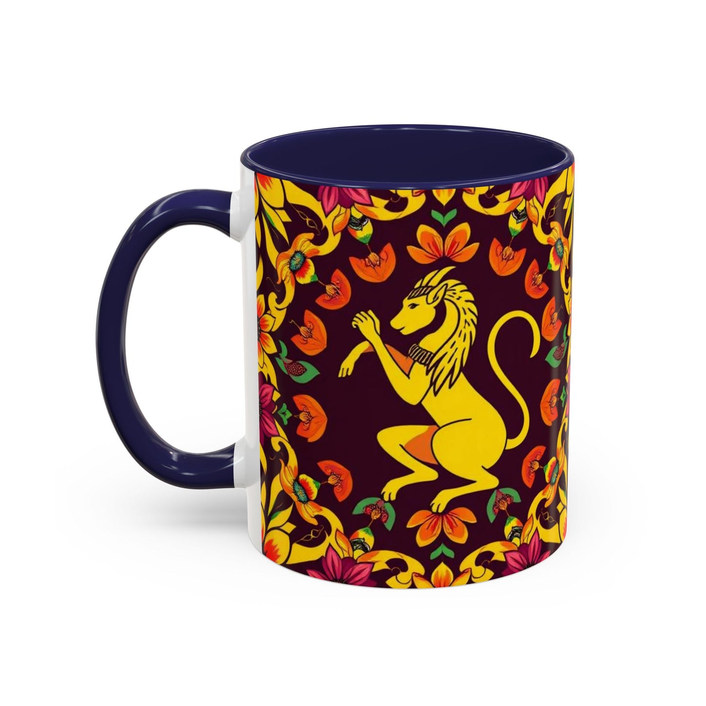 Accent Coffee Mug, Virgo, Zodiac v1. Flower Pattern, (11, 15oz)