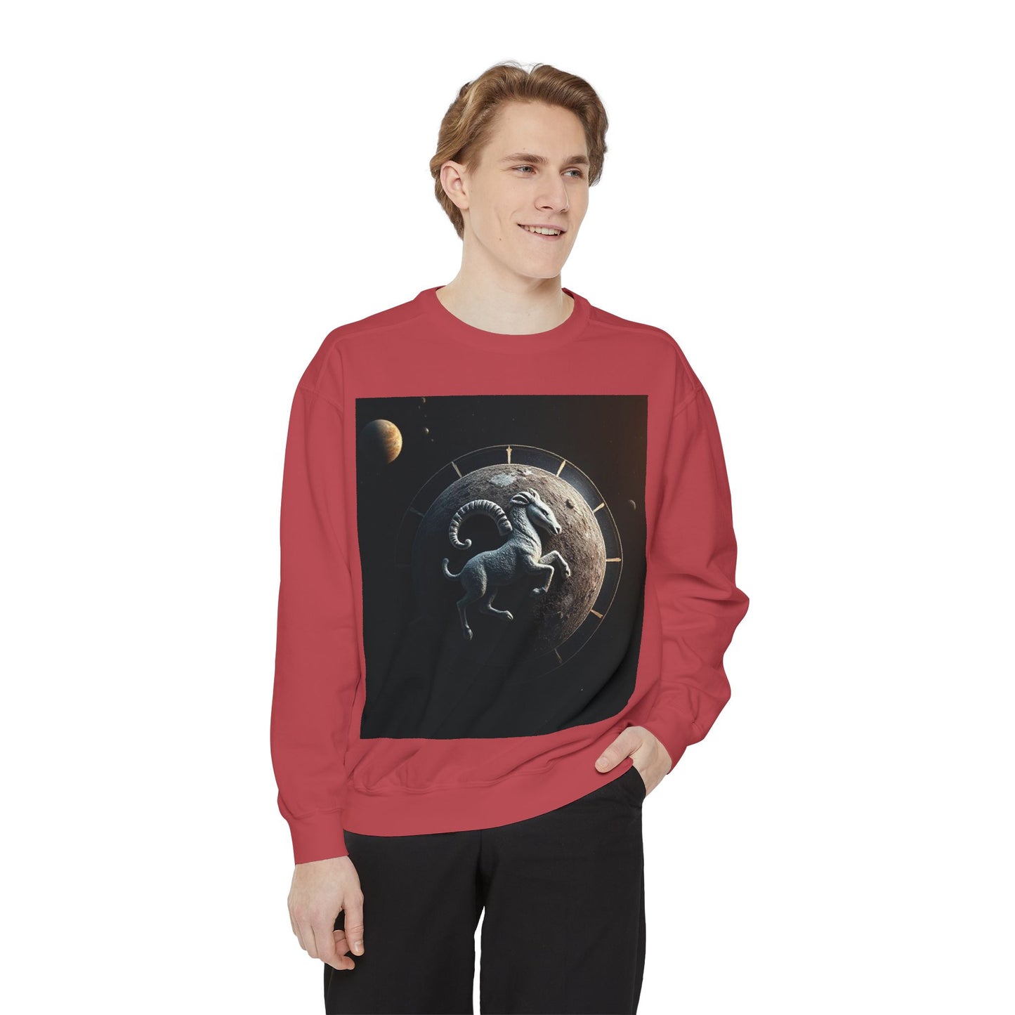 Garment-Dyed Sweatshirt, Unisex, Space Animal Design, Aries