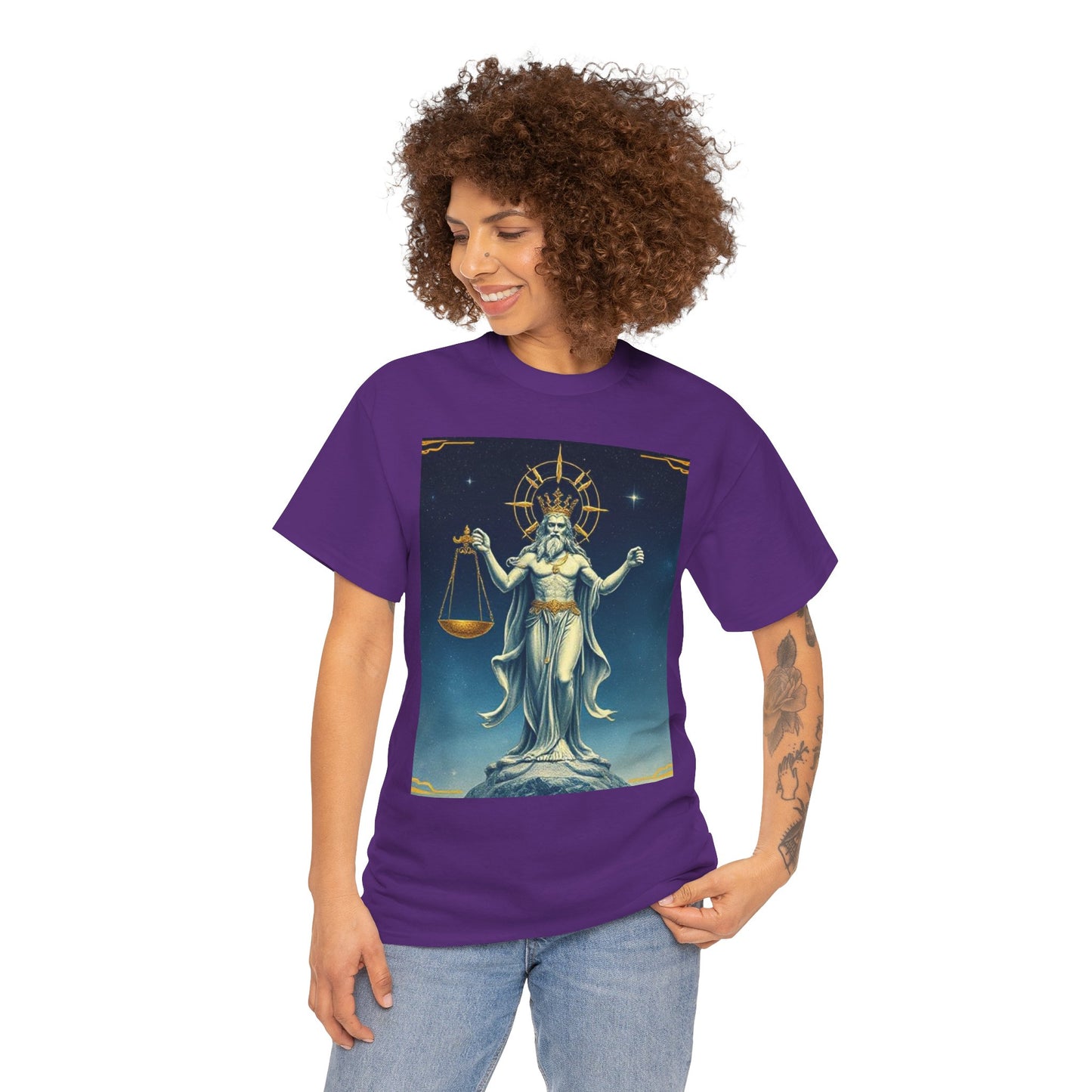 Unisex Heavy Cotton T-Shirt, Space, Libra God, Zodiac Design