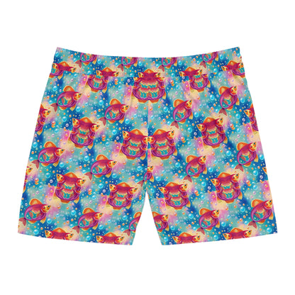 Men's Mid-Length Swim Shorts, (AOP), Pisces, Zodiac v3, Bubble Pattern