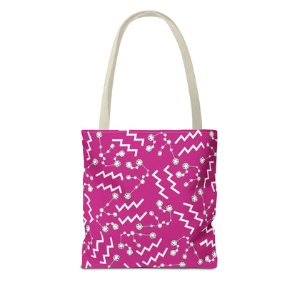Tote Bag, Aquarius Zodiac Sign, AOP, (Pink, White)