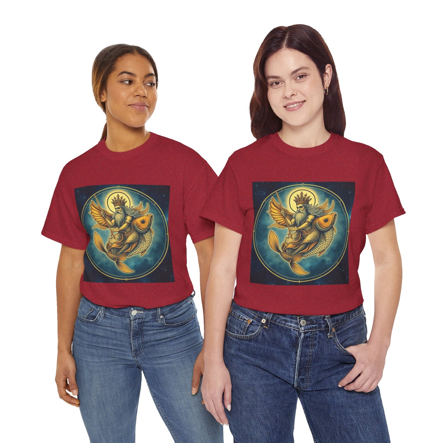 Unisex Heavy Cotton T-Shirt, Pisces King v1, Zodiac Design