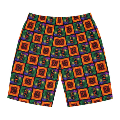 Men's Board Shorts, (AOP), Capricorn, Zodiac v2, Shape Pattern
