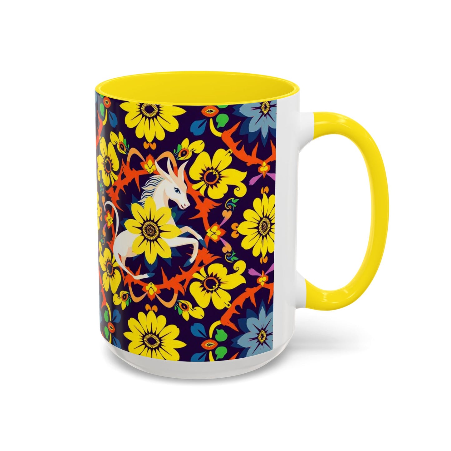 Accent Coffee Mug, Aquarius, Zodiac v1, Flower Pattern, (11, 15oz)