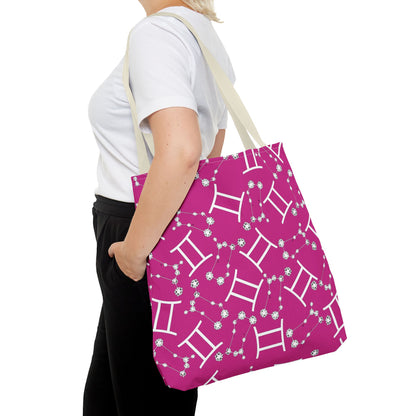 Tote Bag, Gemini Zodiac Sign, AOP, (Pink, White)