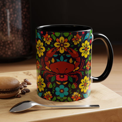 Accent Coffee Mug, Cancer, Zodiac v2, Flower Pattern, (11, 15oz)