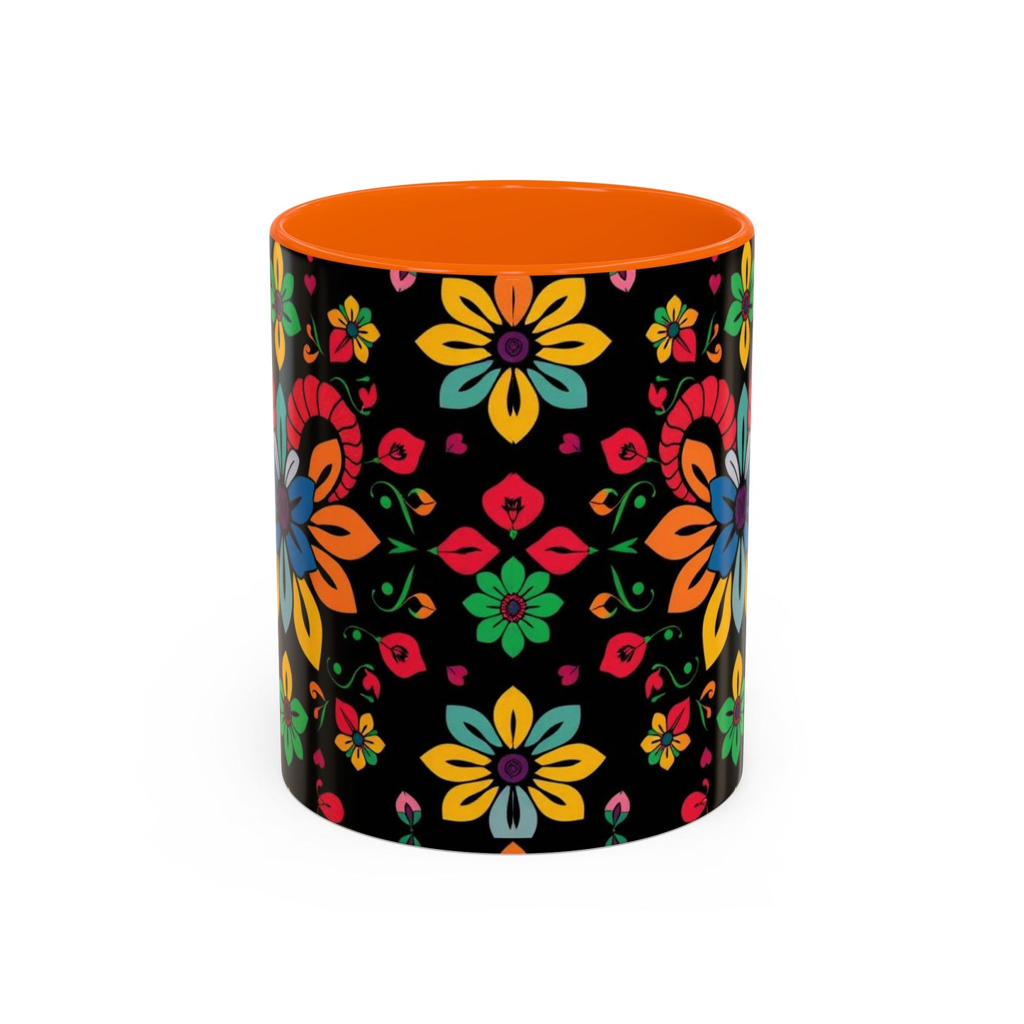 Accent Coffee Mug, Aries, Zodiac v3, Flower Pattern, (11, 15oz)